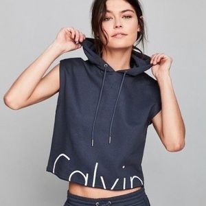 Calvin Klein cropped sleeveless navy hoodie xs